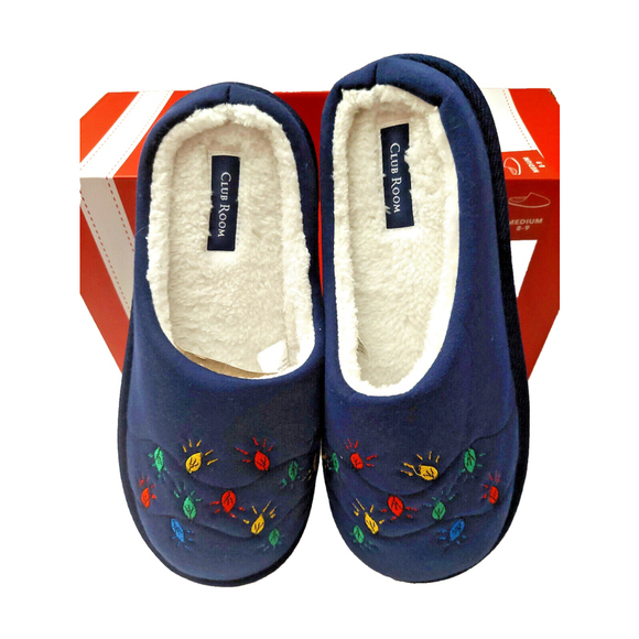 Club Room Men's Navy Blue Embroidered Indoor/Outdoor Slippers Size Medium 8-9 - Picture 3 of 16